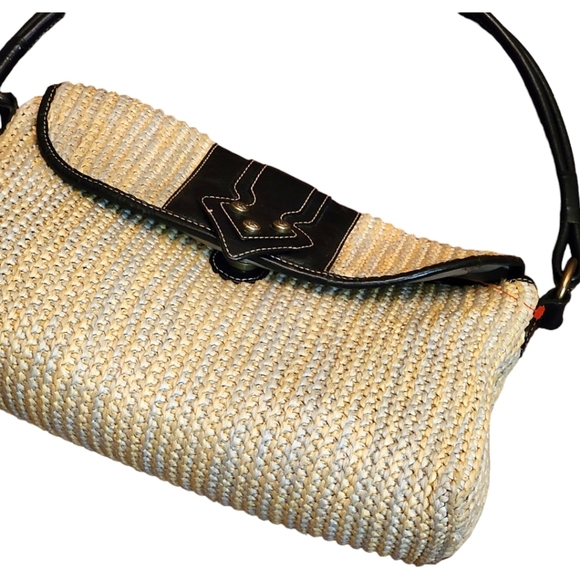 🔖Final Sale- Kate Landry Straw Weave with Chocolate Brown Trim Bag - Picture 2 of 13